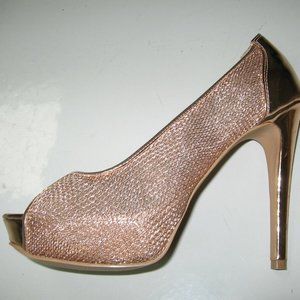 Charlotte Russe Rose Gold Kydee Peep Toe Platform Mesh Stiletto Heels Size 8